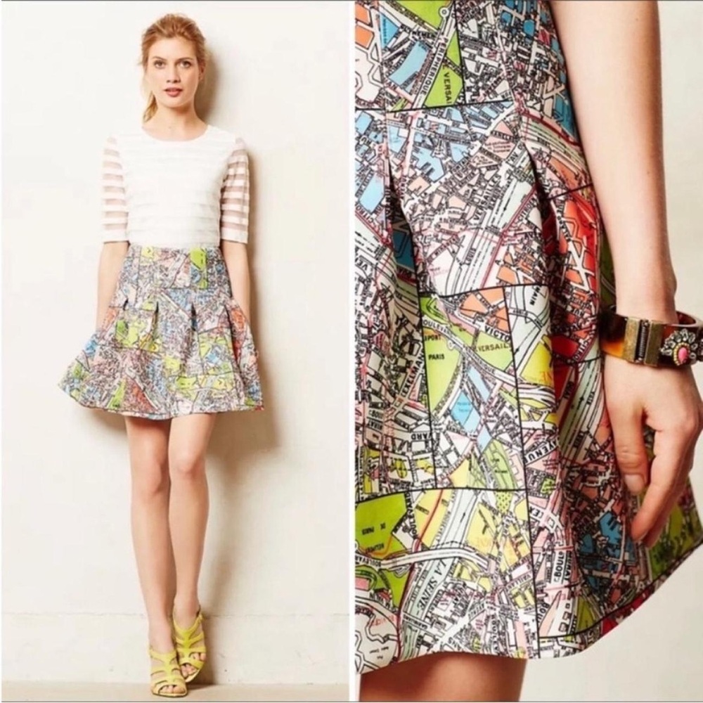Maeve/Anthropologie Map Print Skirt